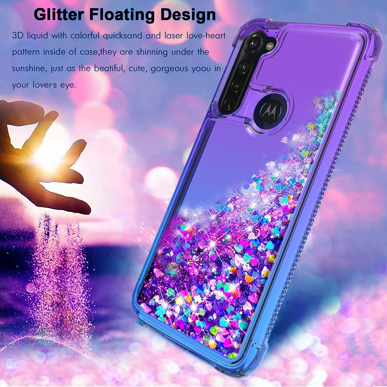 Case Bumper Shiny Flowing Glitter Liquid Motorola G Stylus Purple Color