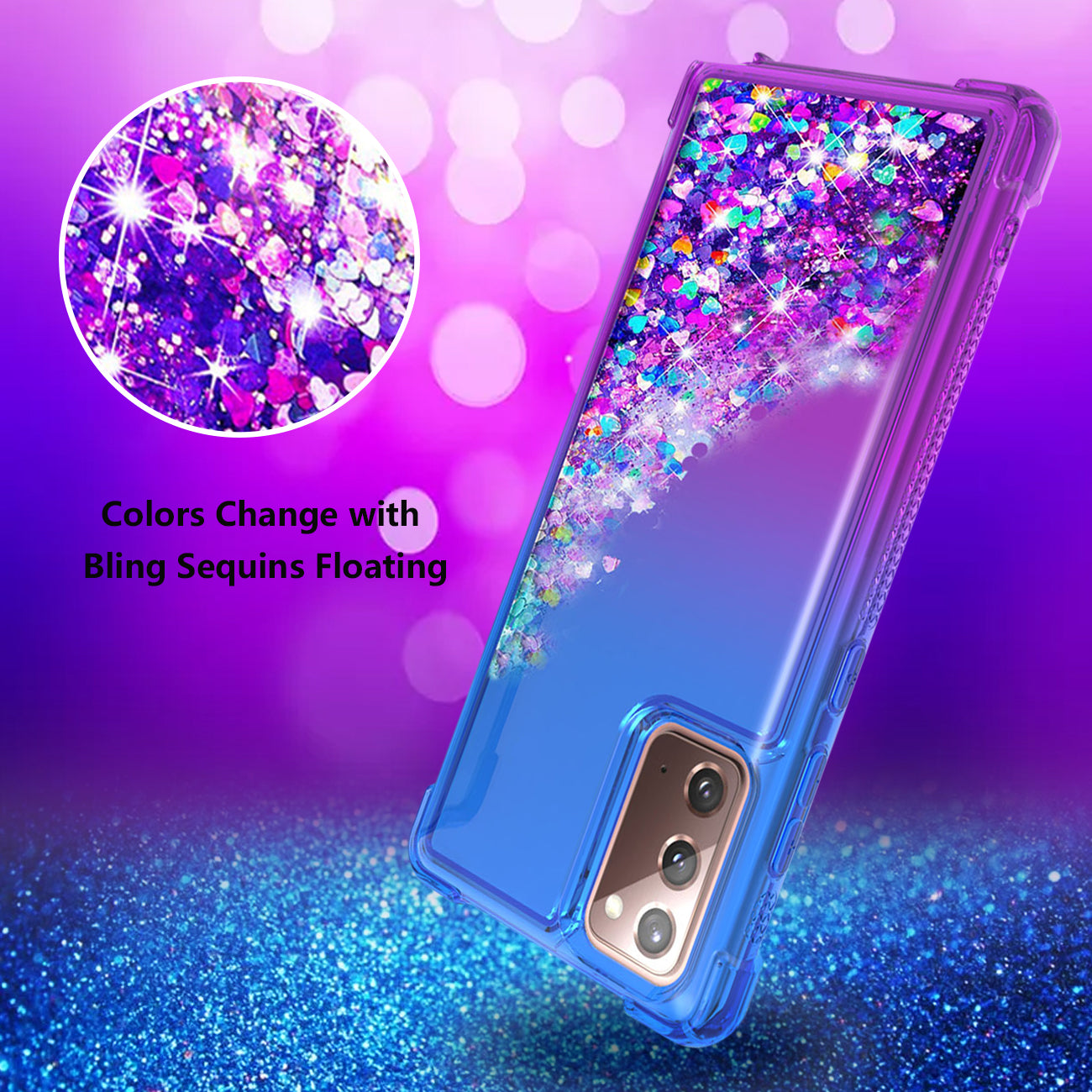 Case Bumper Shiny Flowing Glitter Liquid Samsung Galaxy Note 20 Ultra Blue Color