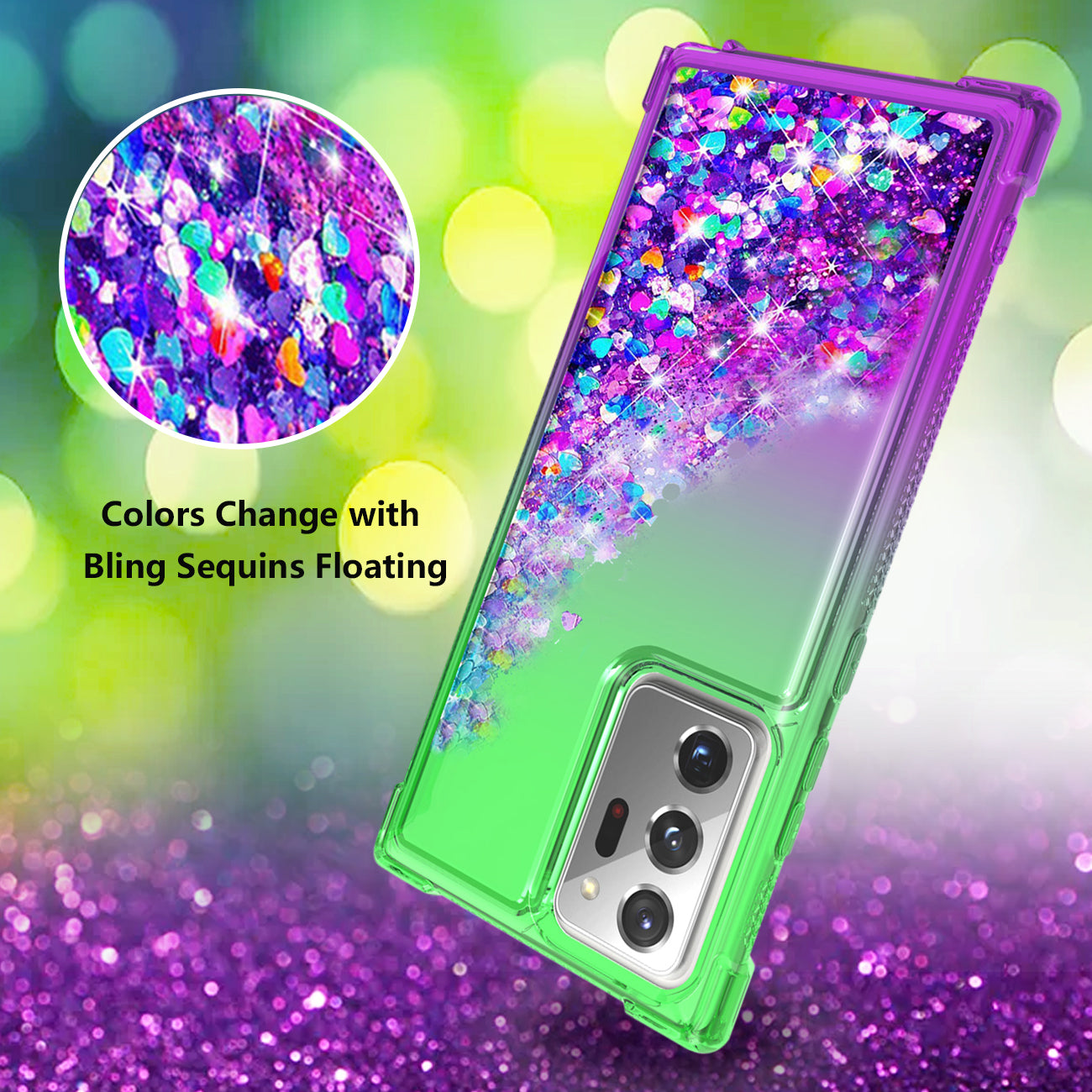Case Bumper Shiny Flowing Glitter Liquid Samsung Galaxy Note 20 Ultra Green Color