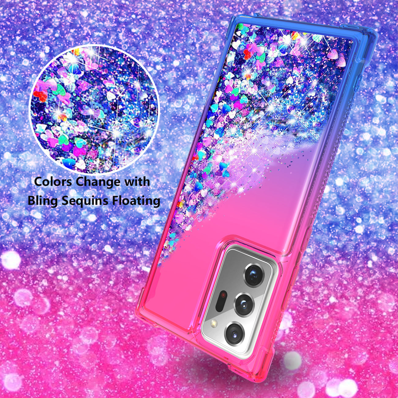 Shiny Flowing Glitter Liquid Bumper Case For SAMSUNG GALAXY NOTE 20 ULTRA In Pink