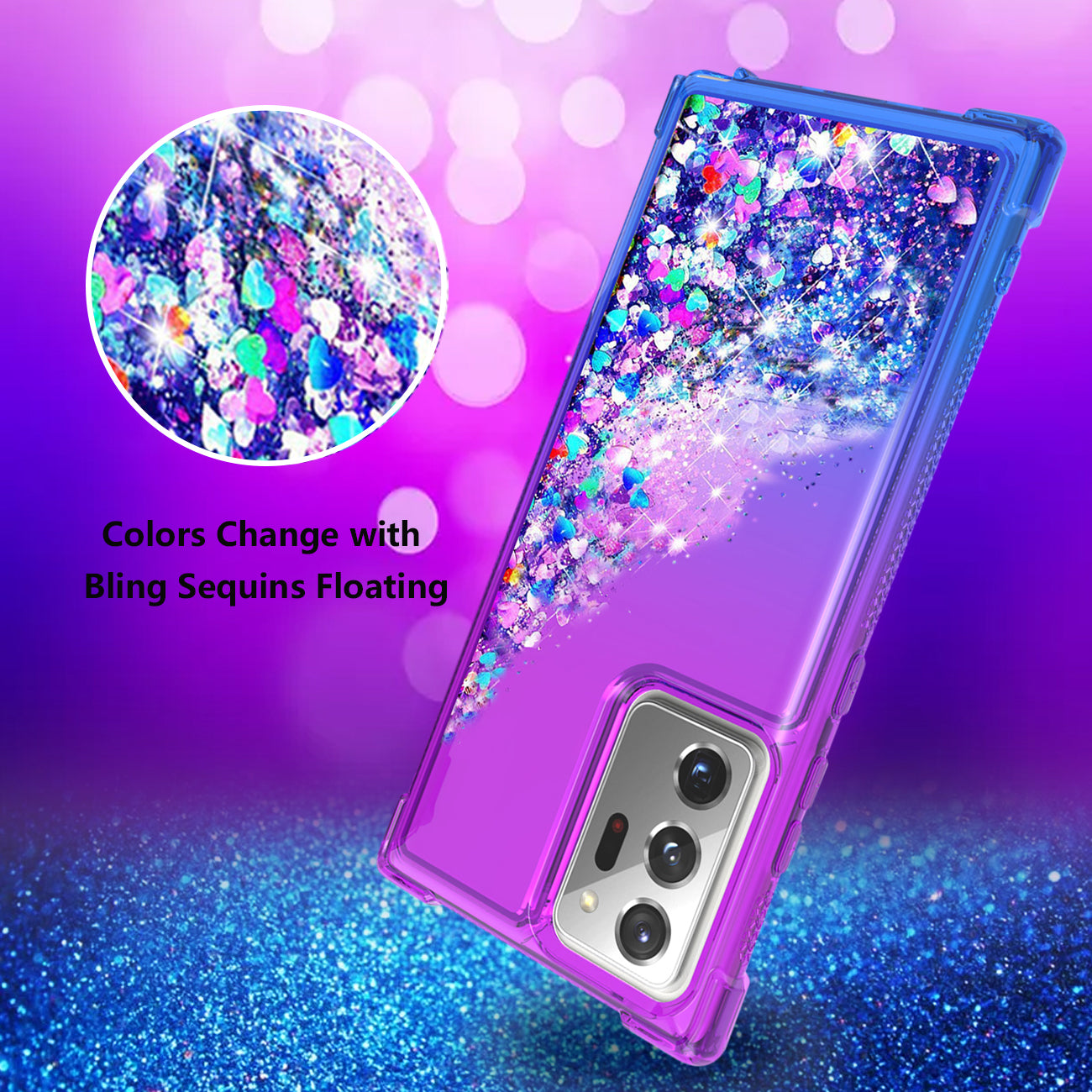 Case Bumper Shiny Flowing Glitter Liquid Samsung Galaxy Note 20 Ultra Purple Color