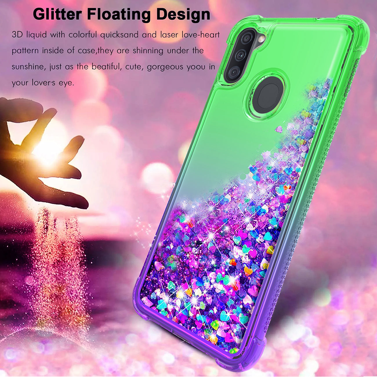 Case Bumper Shiny Flowing Glitter Liquid Samsung Galaxy A11 Green Color