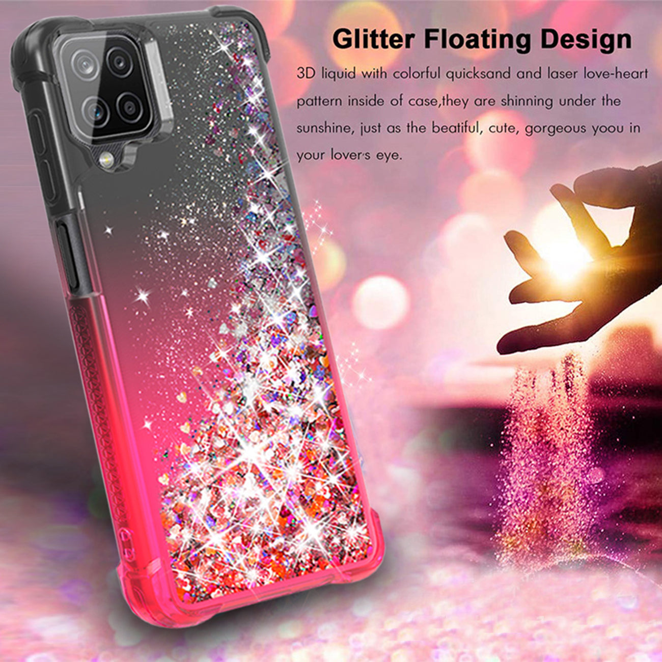 Shiny Flowing Glitter Liquid Bumper Case For Galaxy A12 5G In Black