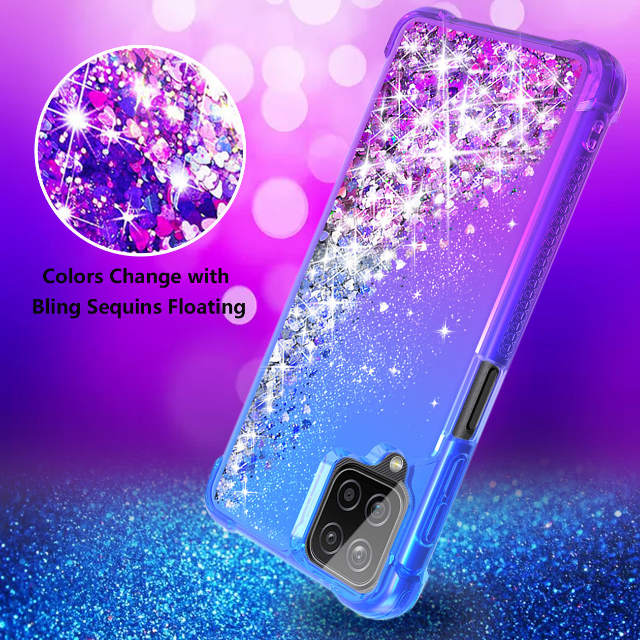 Shiny Flowing Glitter Liquid Bumper Case For Galaxy A12 5G In Blue