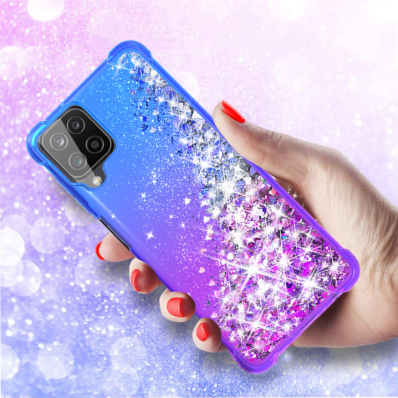 Shiny Flowing Glitter Liquid Bumper Case For Galaxy A12 5G In Blue