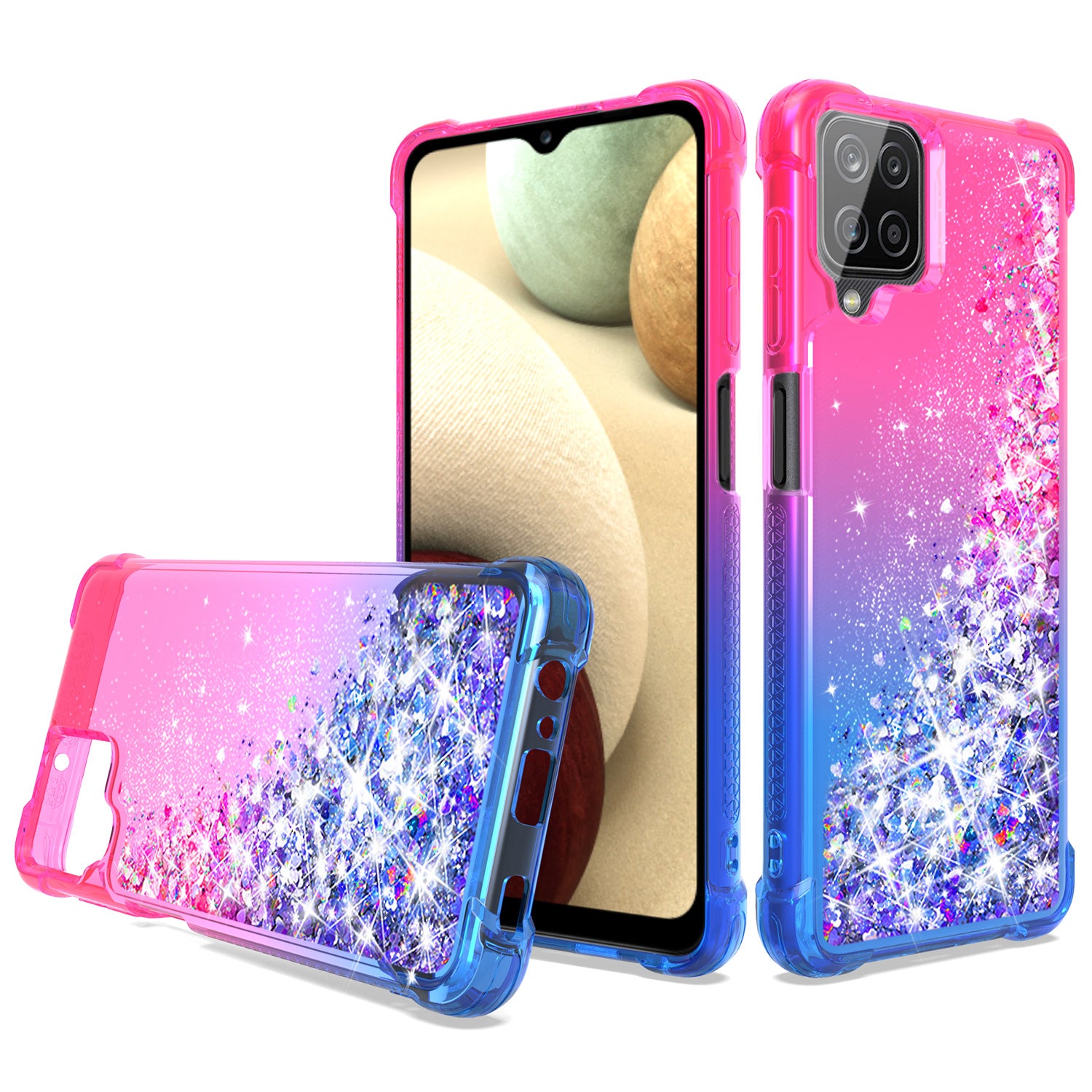 Shiny Flowing Glitter Liquid Bumper Case For Galaxy A12 5G In Pink