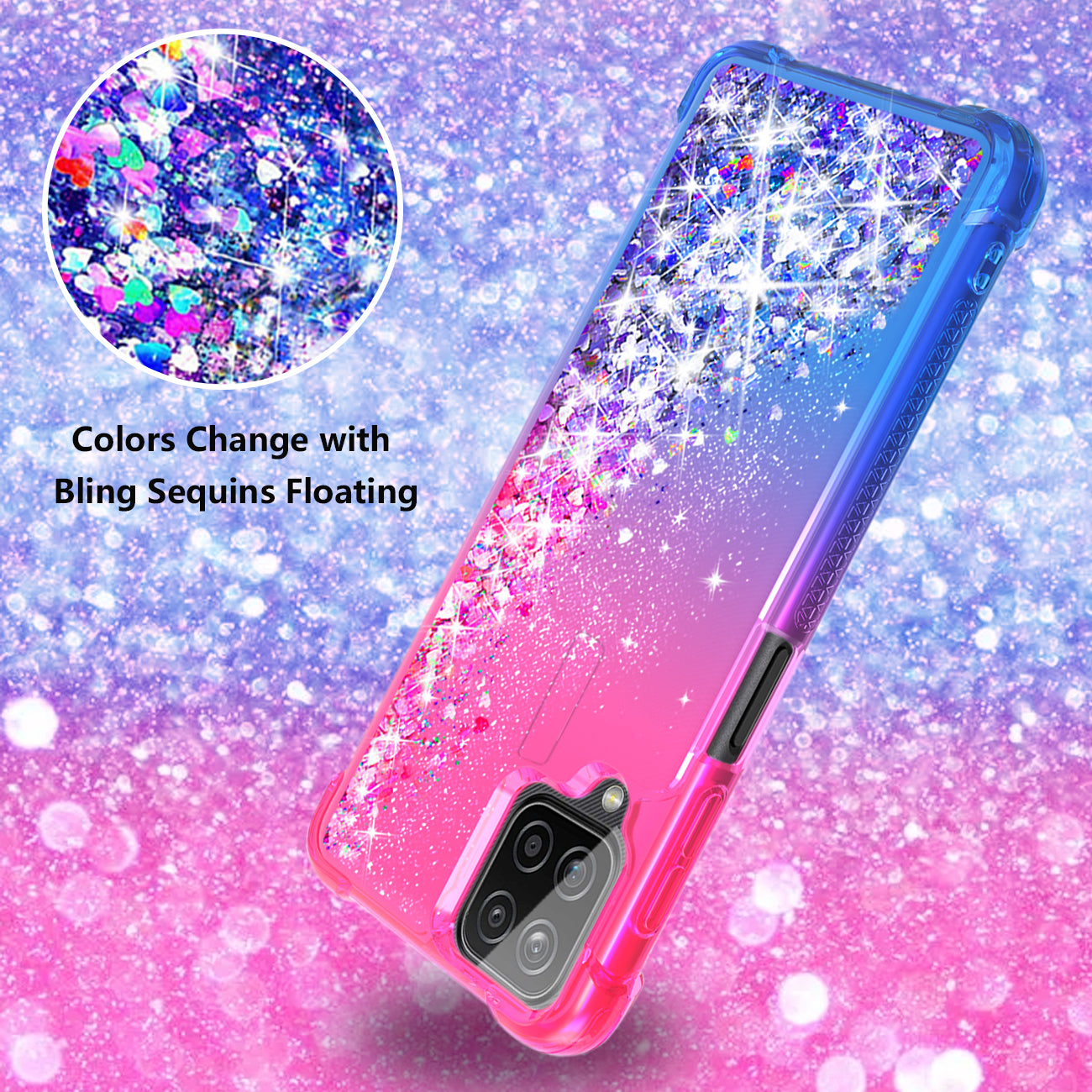 Shiny Flowing Glitter Liquid Bumper Case For Galaxy A12 5G In Pink