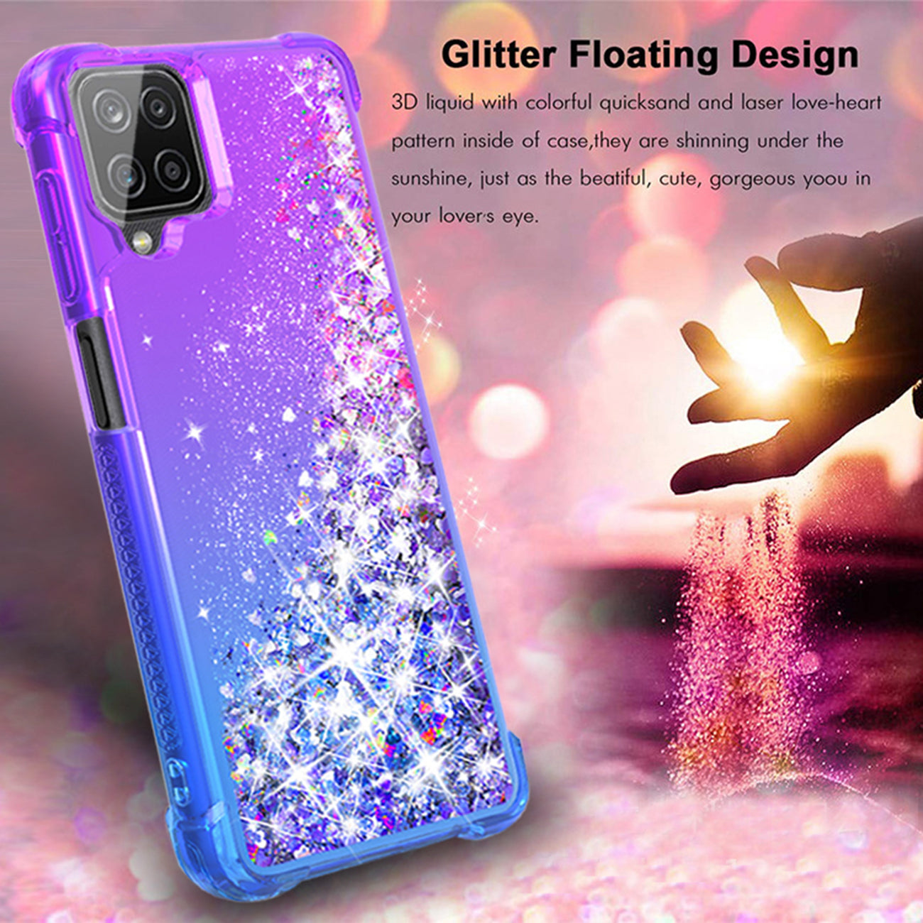 Shiny Flowing Glitter Liquid Bumper Case For Galaxy A12 5G In Purple