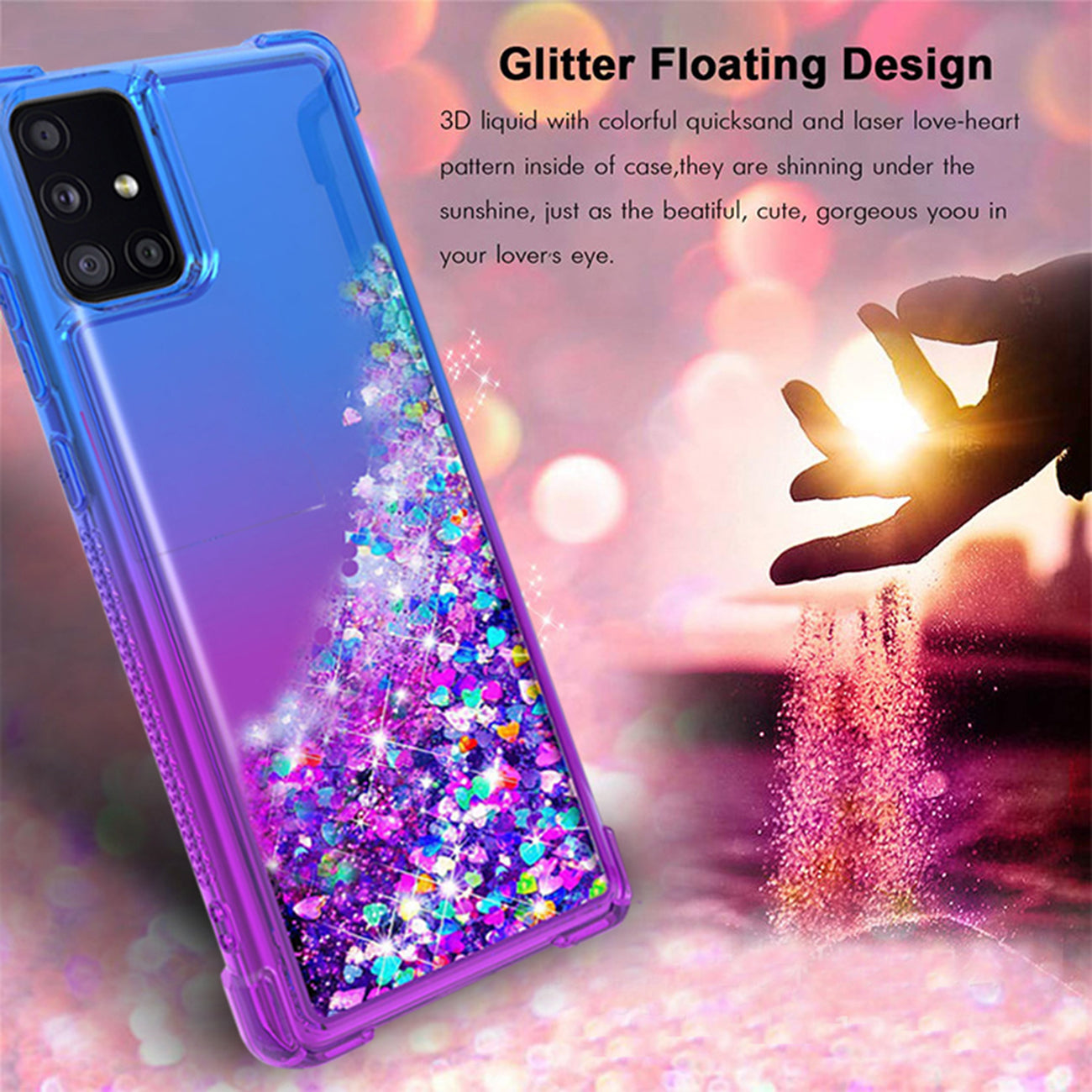 Case Bumper Shiny Flowing Glitter Liquid Samsung Galaxy A51 5G Blue Color