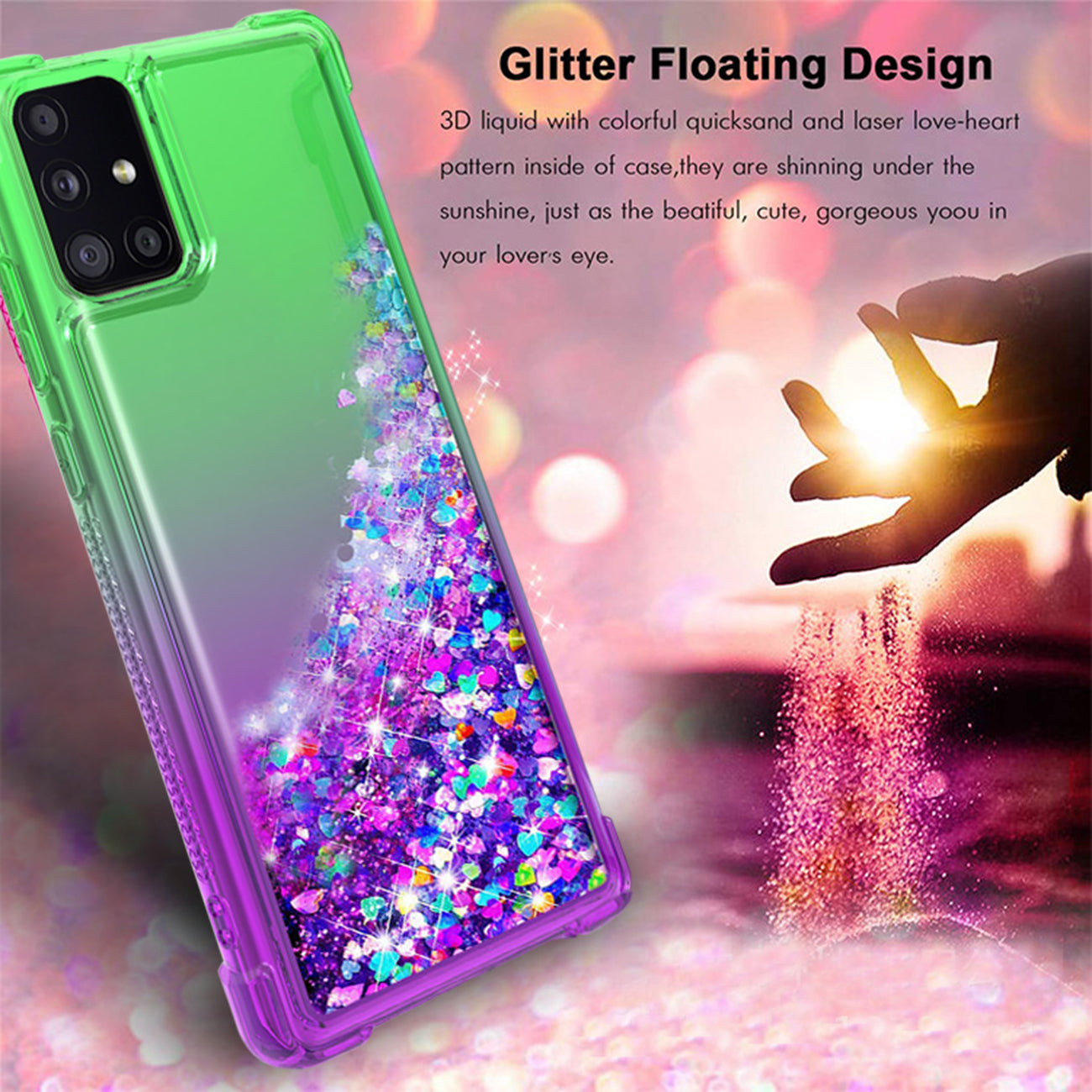 Shiny Flowing Glitter Liquid Bumper Case For SAMSUNG GALAXY A51 5G In Green