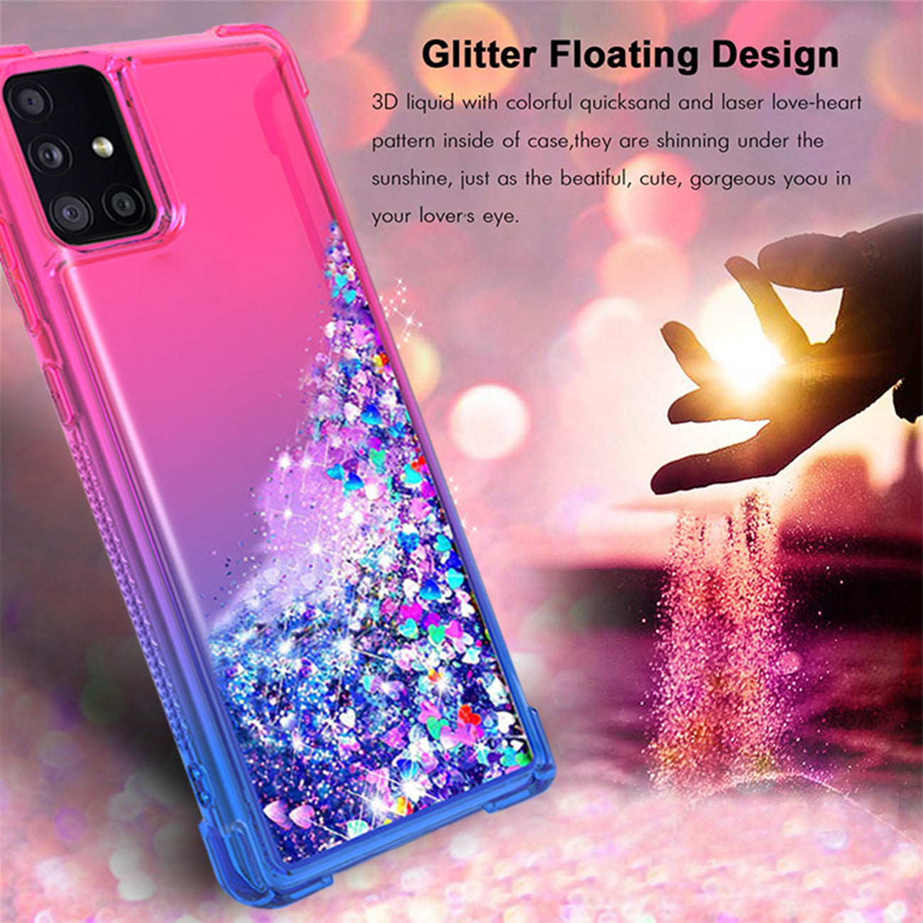 Case Bumper Shiny Flowing Glitter Liquid Samsung Galaxy A51 5G Pink Color