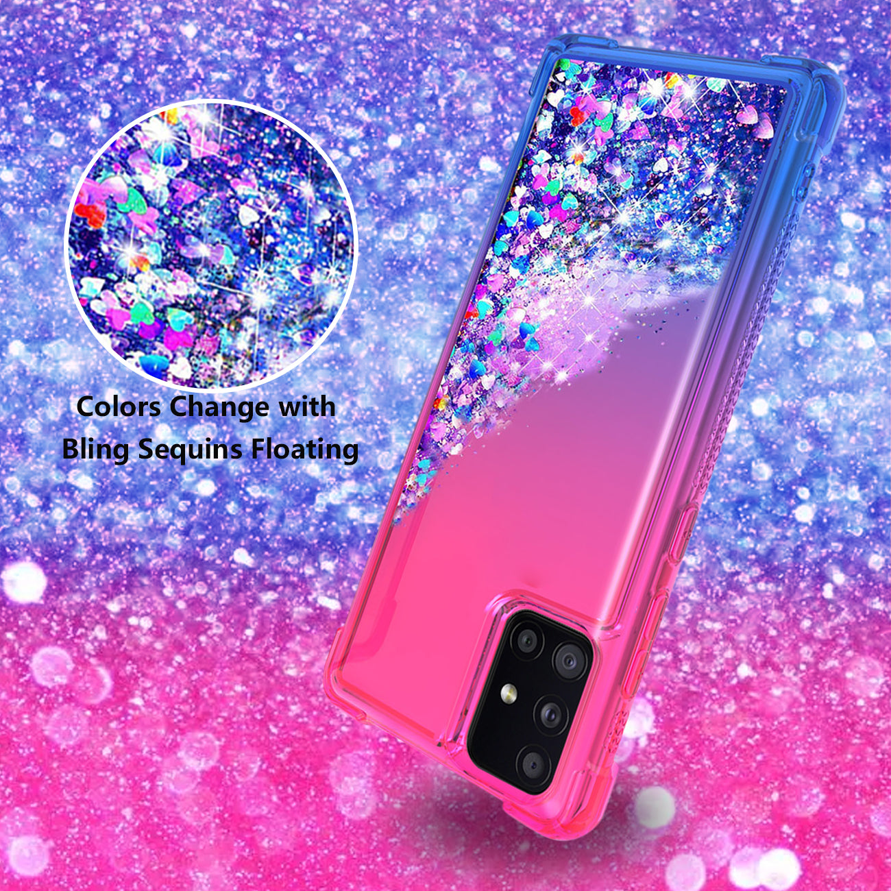 Case Bumper Shiny Flowing Glitter Liquid Samsung Galaxy A51 5G Pink Color