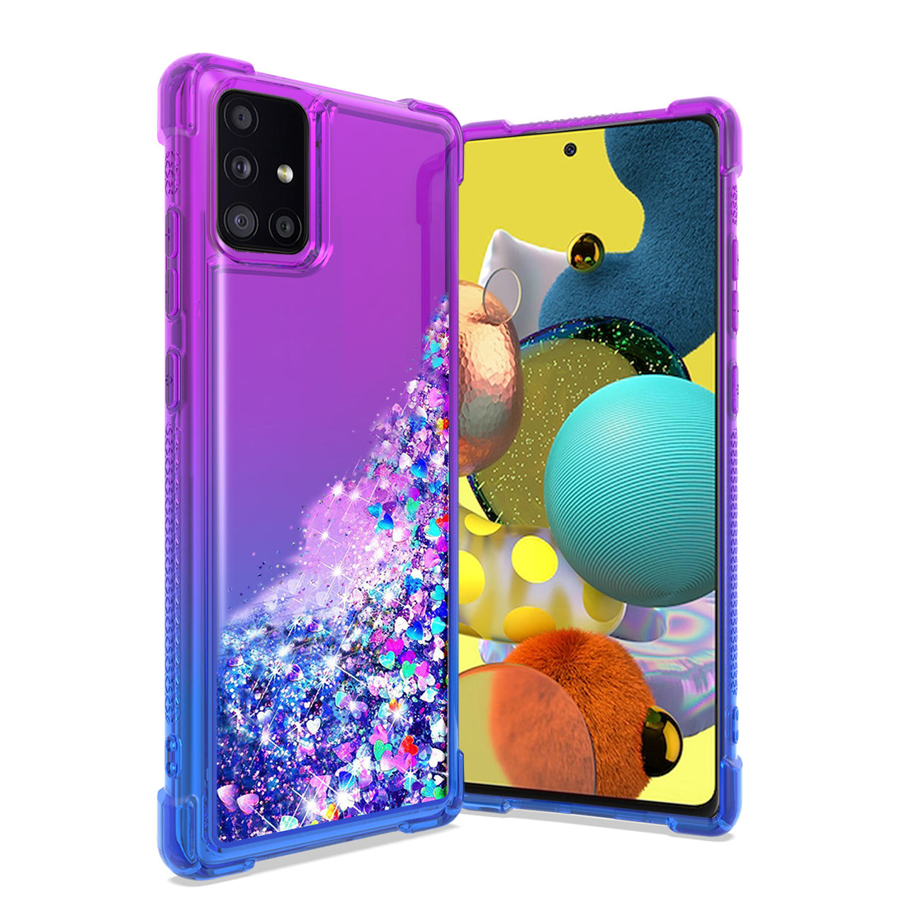 Case Bumper Shiny Flowing Glitter Liquid Samsung Galaxy A51 5G Purple Color