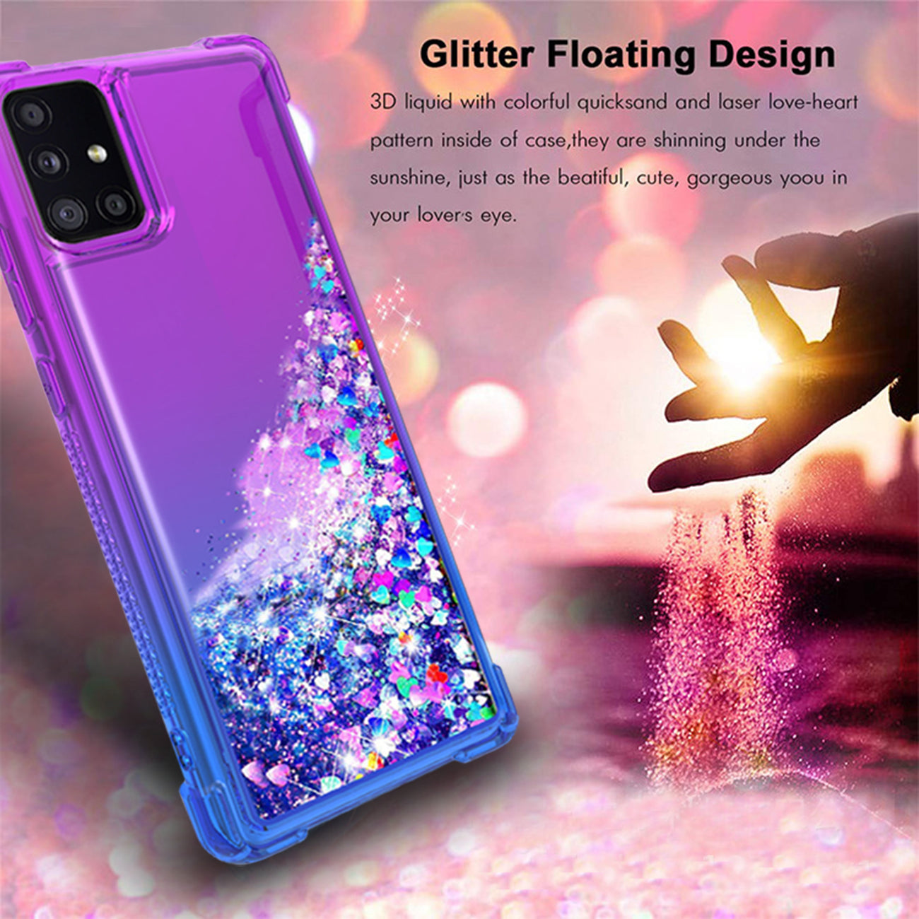 Case Bumper Shiny Flowing Glitter Liquid Samsung Galaxy A51 5G Purple Color