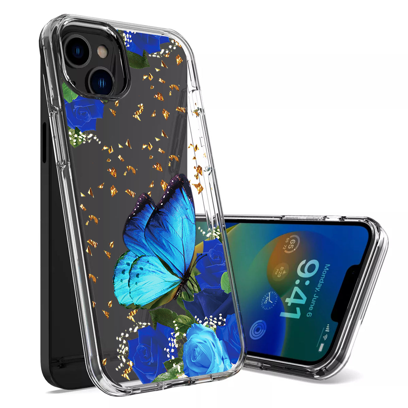 Pressed dried flower Design Phone case For iPhone 14 /13 In Blue