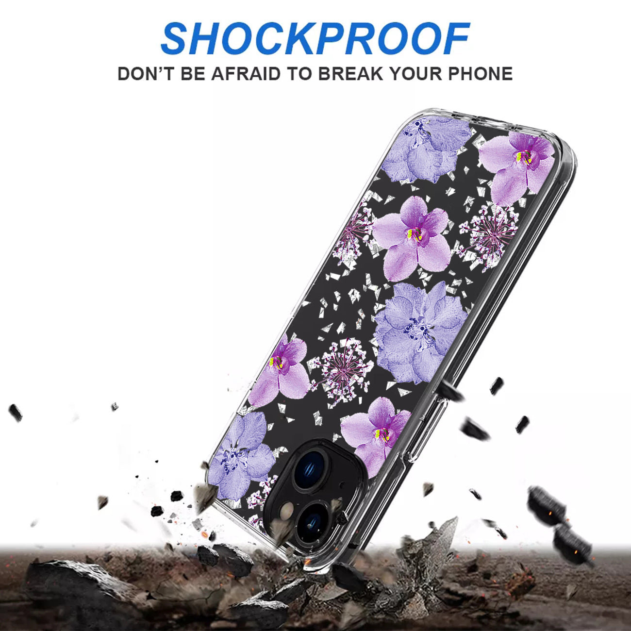 Pressed dried flower Design Phone case For iPhone 14 /13 In Purple