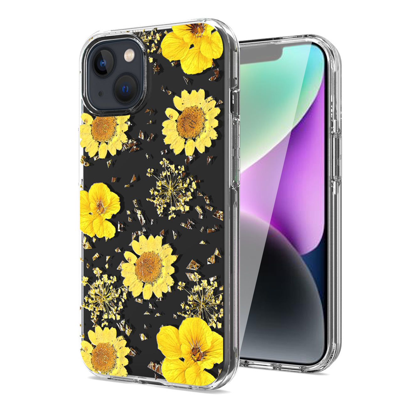 Pressed dried flower Design Phone case For iPhone 14 /13 In Yellow