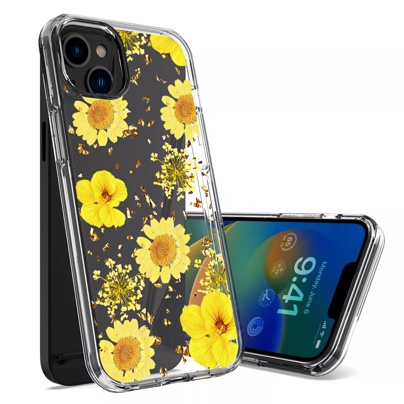 Pressed dried flower Design Phone case For iPhone 14 /13 In Yellow