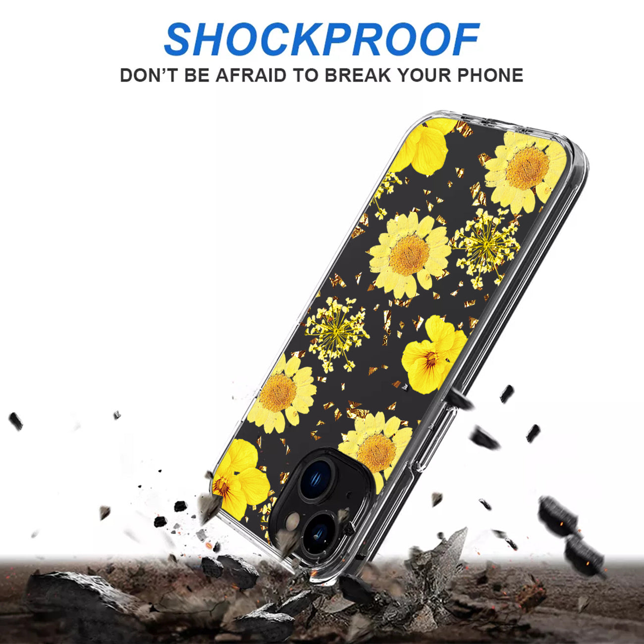 Pressed dried flower Design Phone case For iPhone 14 /13 In Yellow