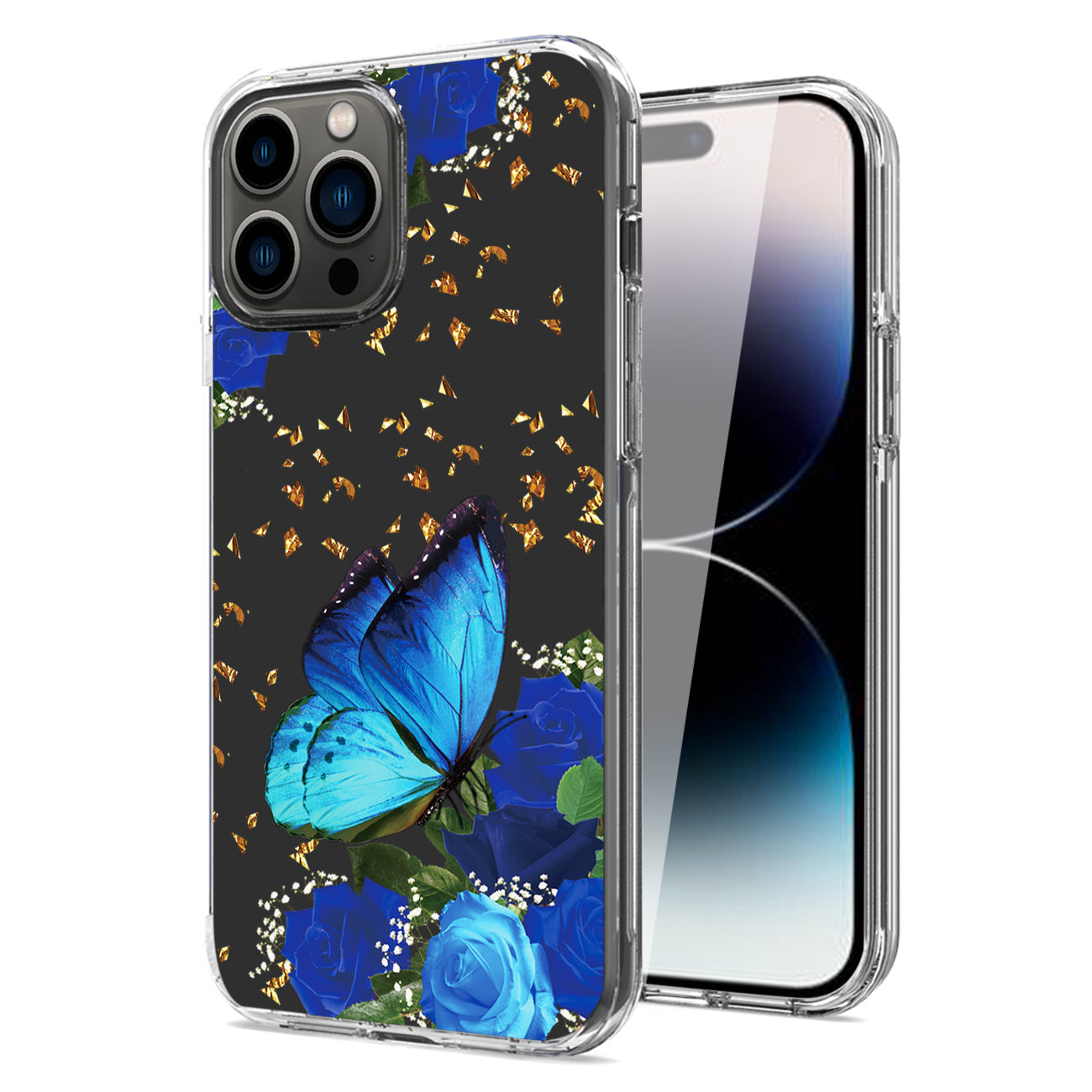 Pressed dried flower Design Phone case For iPhone 14 Pro Max In Blue
