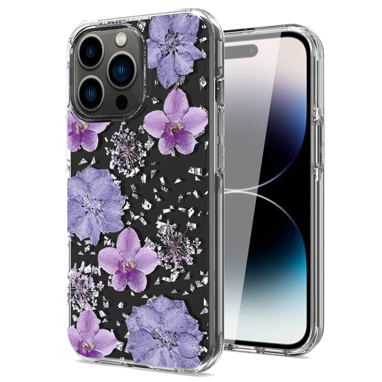 Pressed dried flower Design Phone case For iPhone 14 Pro Max In Purple