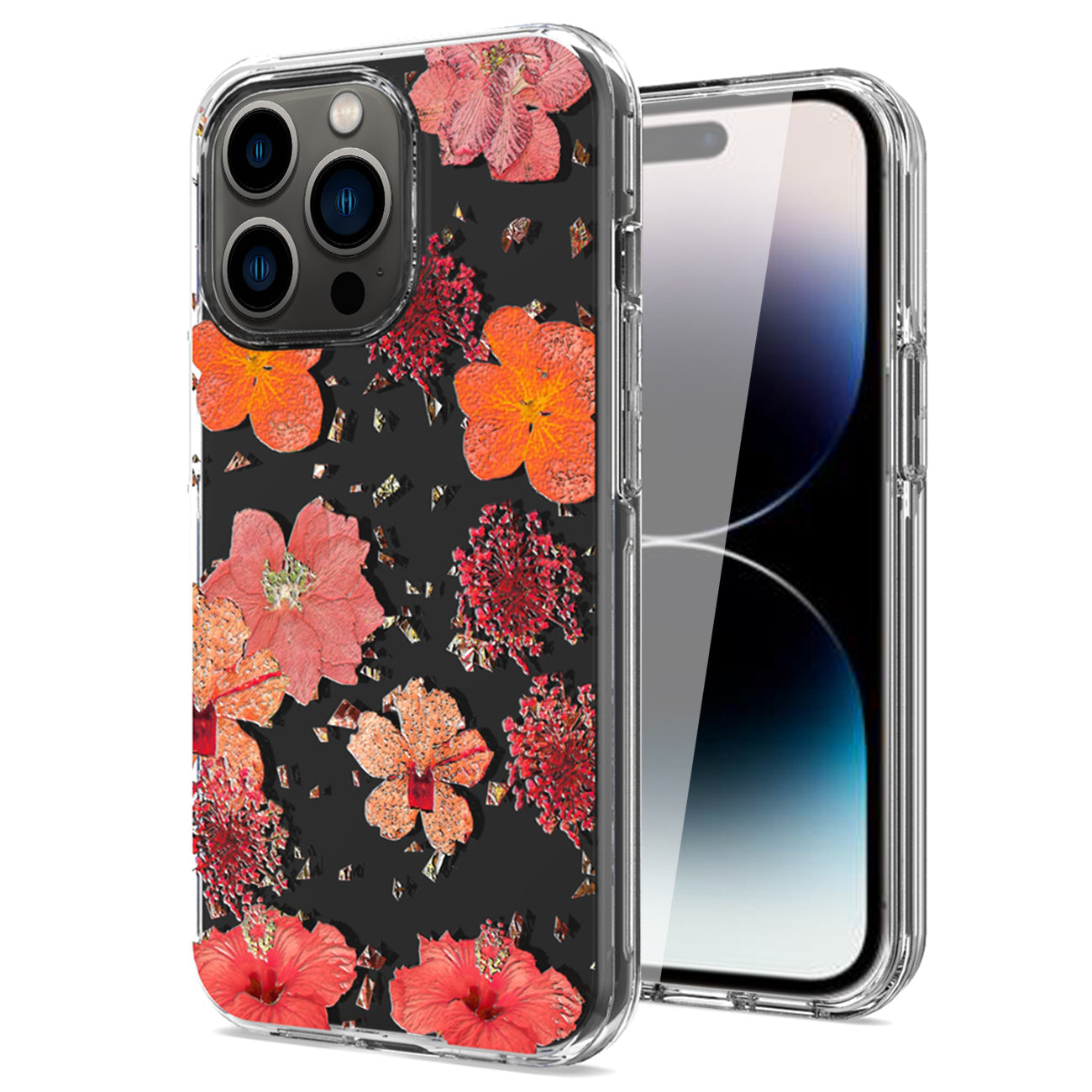 Pressed dried flower Design Phone case For iPhone 14 Pro Max In Red
