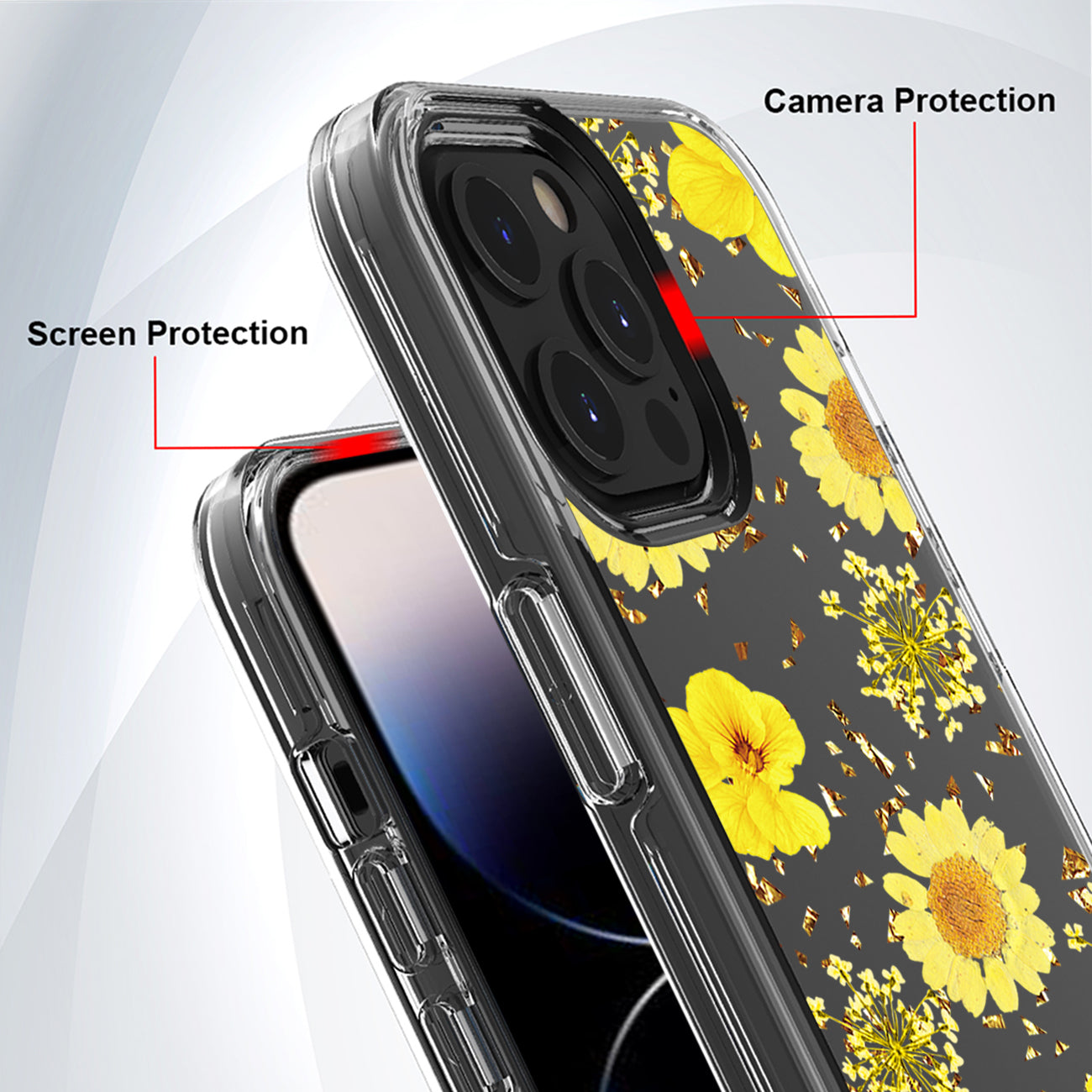 Pressed dried flower Design Phone case For iPhone 14 Pro Max In Yellow