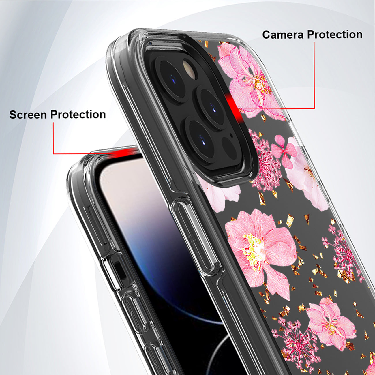 Pressed dried flower Design Phone case For iPhone 14 Pro In Pink