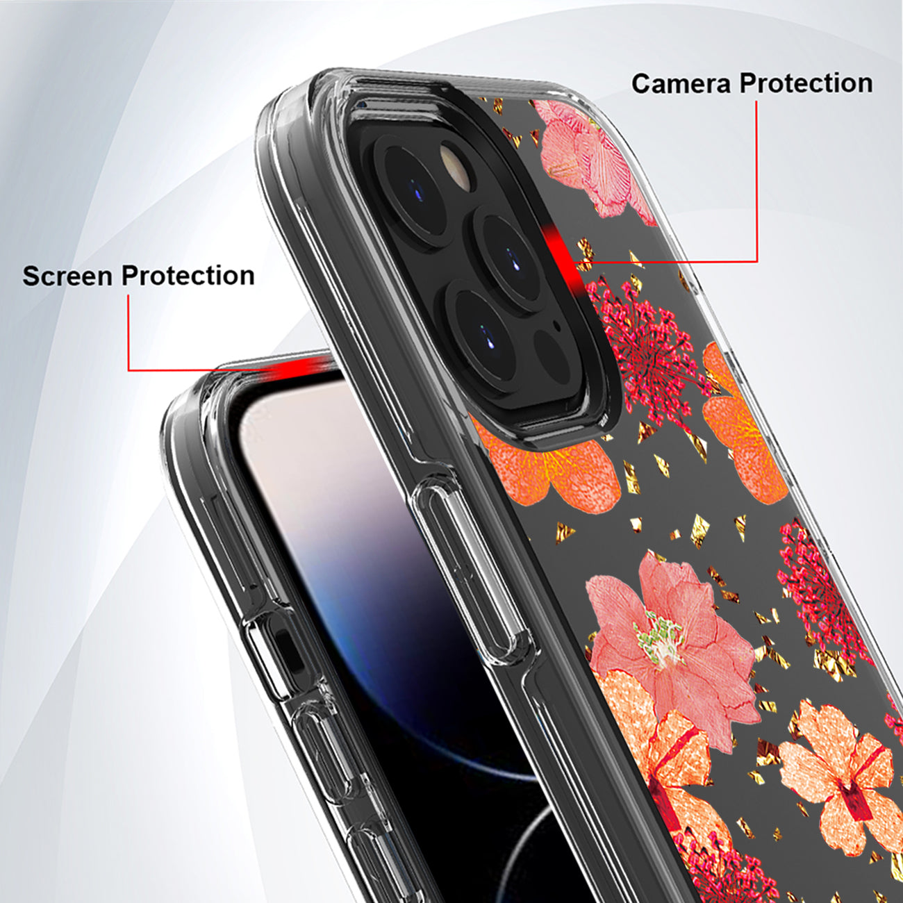 Pressed dried flower Design Phone case For iPhone 14 Pro In Red