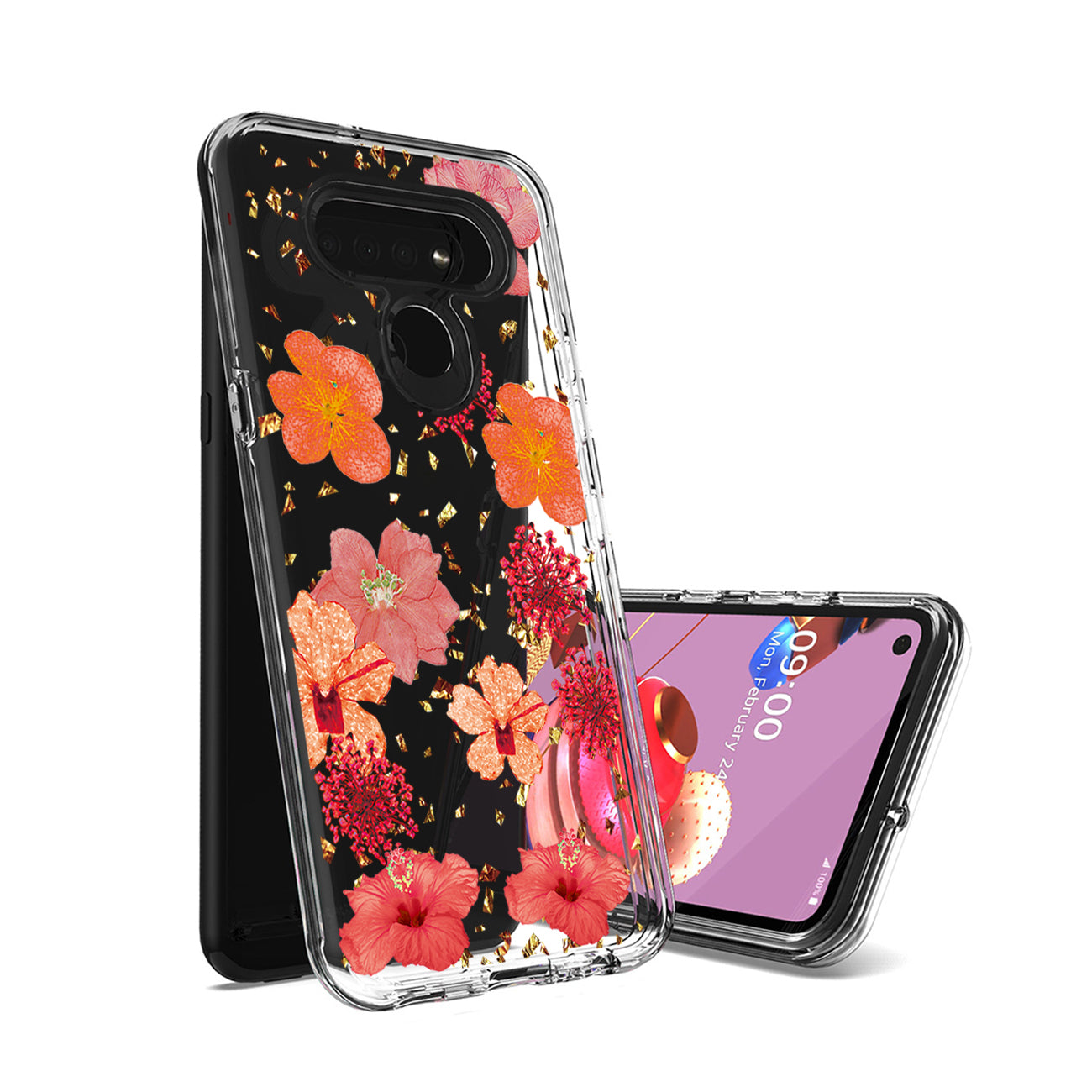 Phone Case Pressed Dried Flower Design LG K51 Red Color