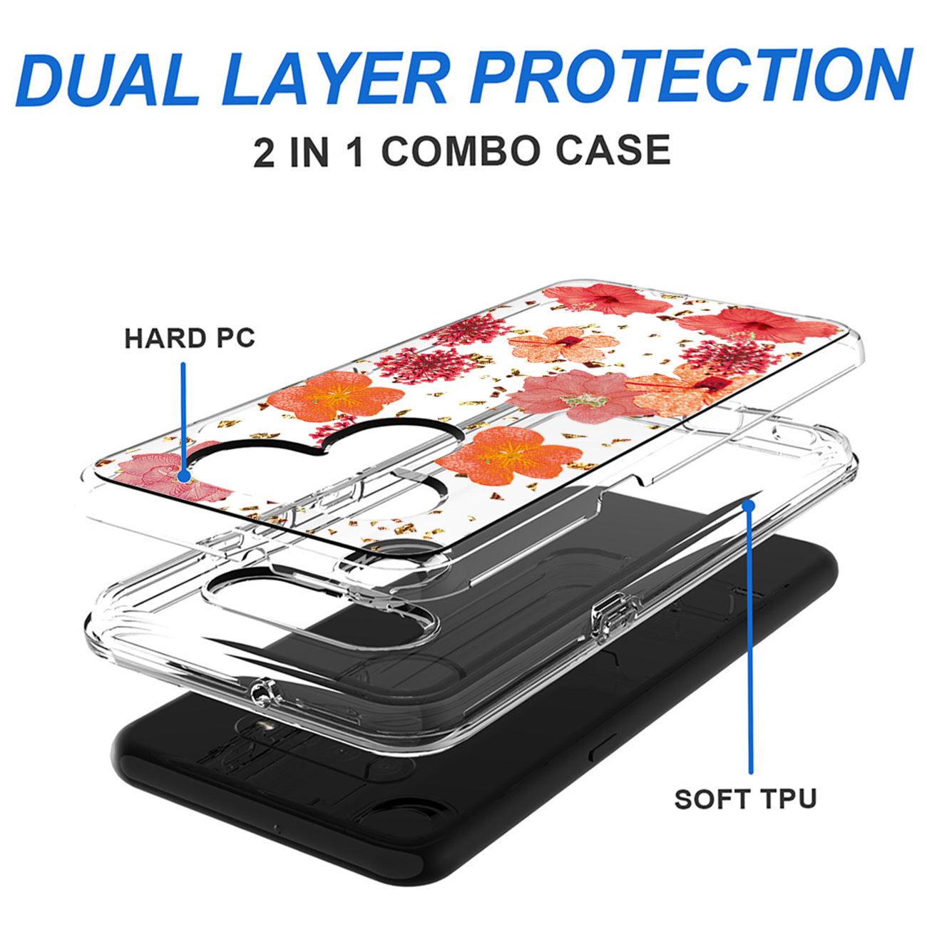 Phone Case Pressed Dried Flower Design LG K51 Red Color