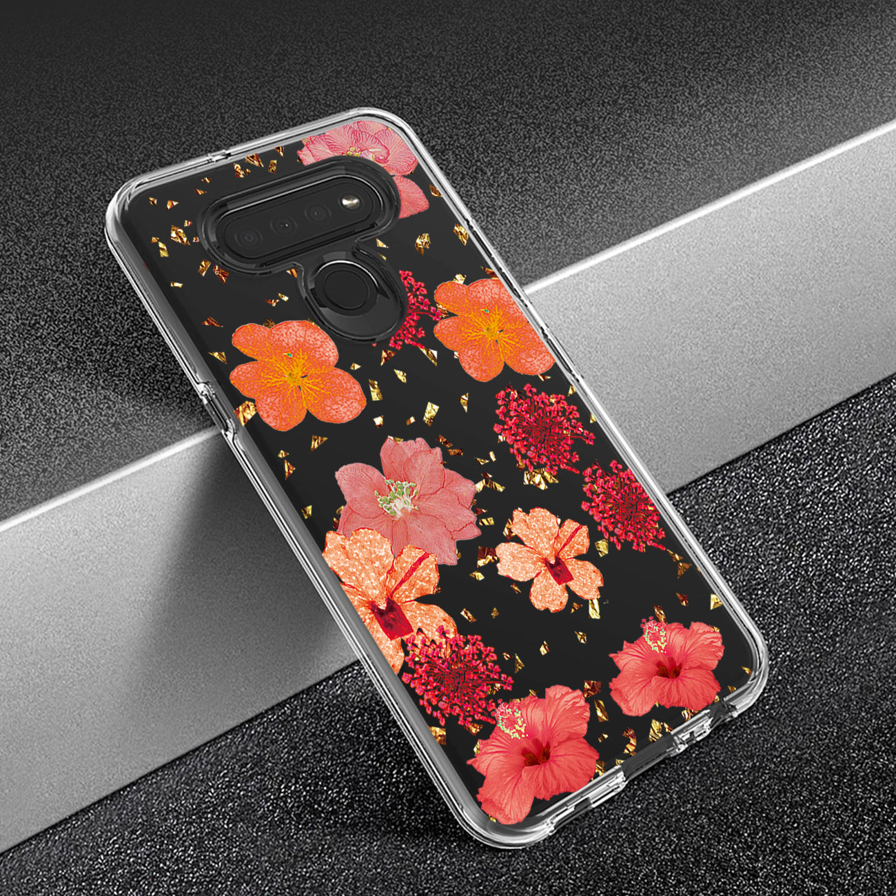 Phone Case Pressed Dried Flower Design LG K51 Red Color