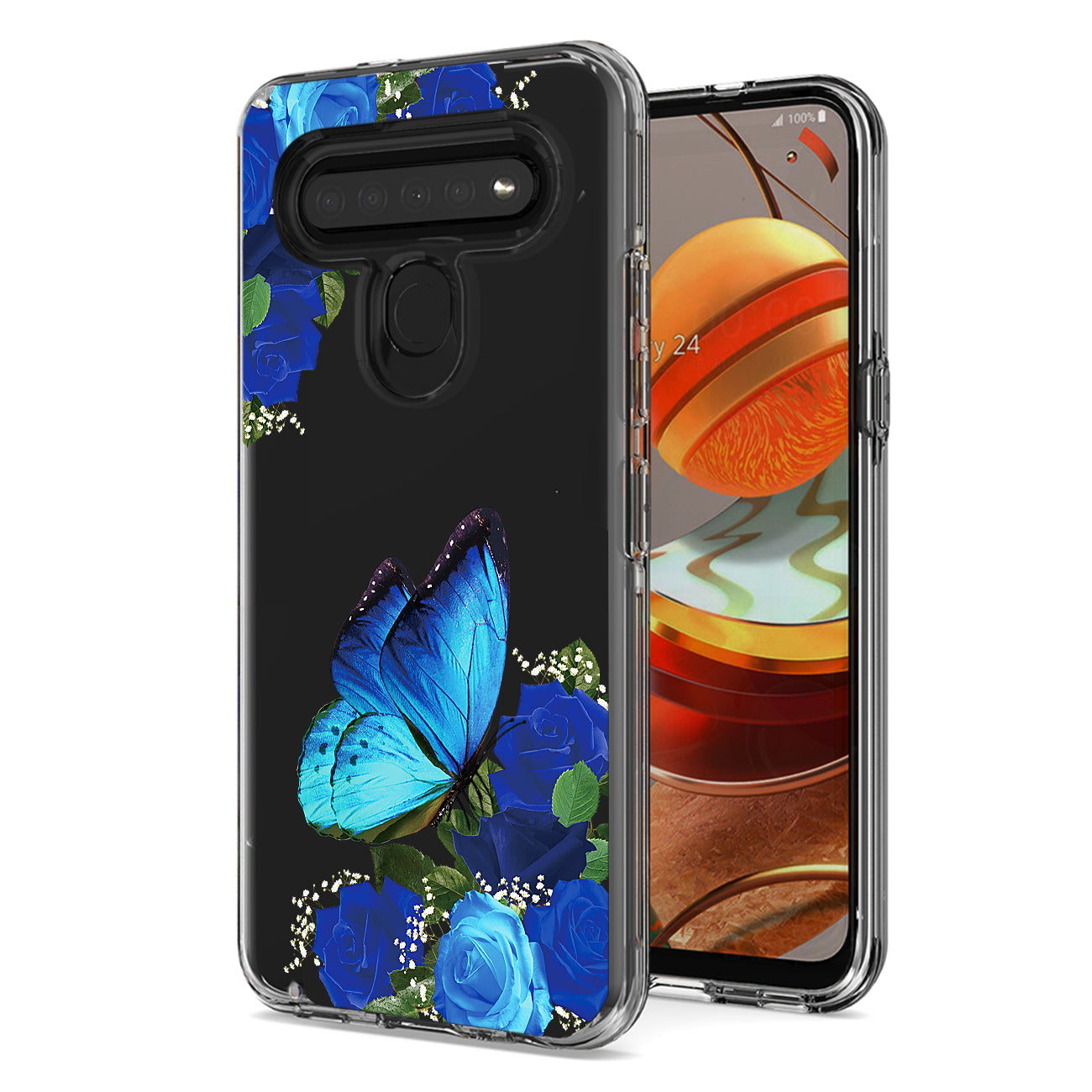 Phone Case Pressed Dried Flower Design LG K61 / K51s / K41s Blue Color