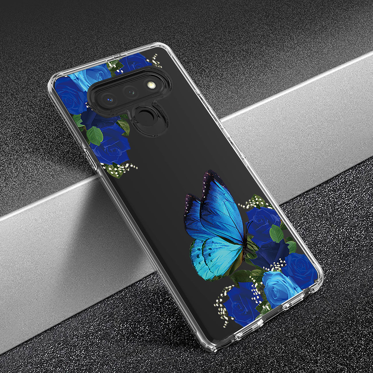 Phone Case Pressed Dried Flower Design LG Stylo 6 Blue Color