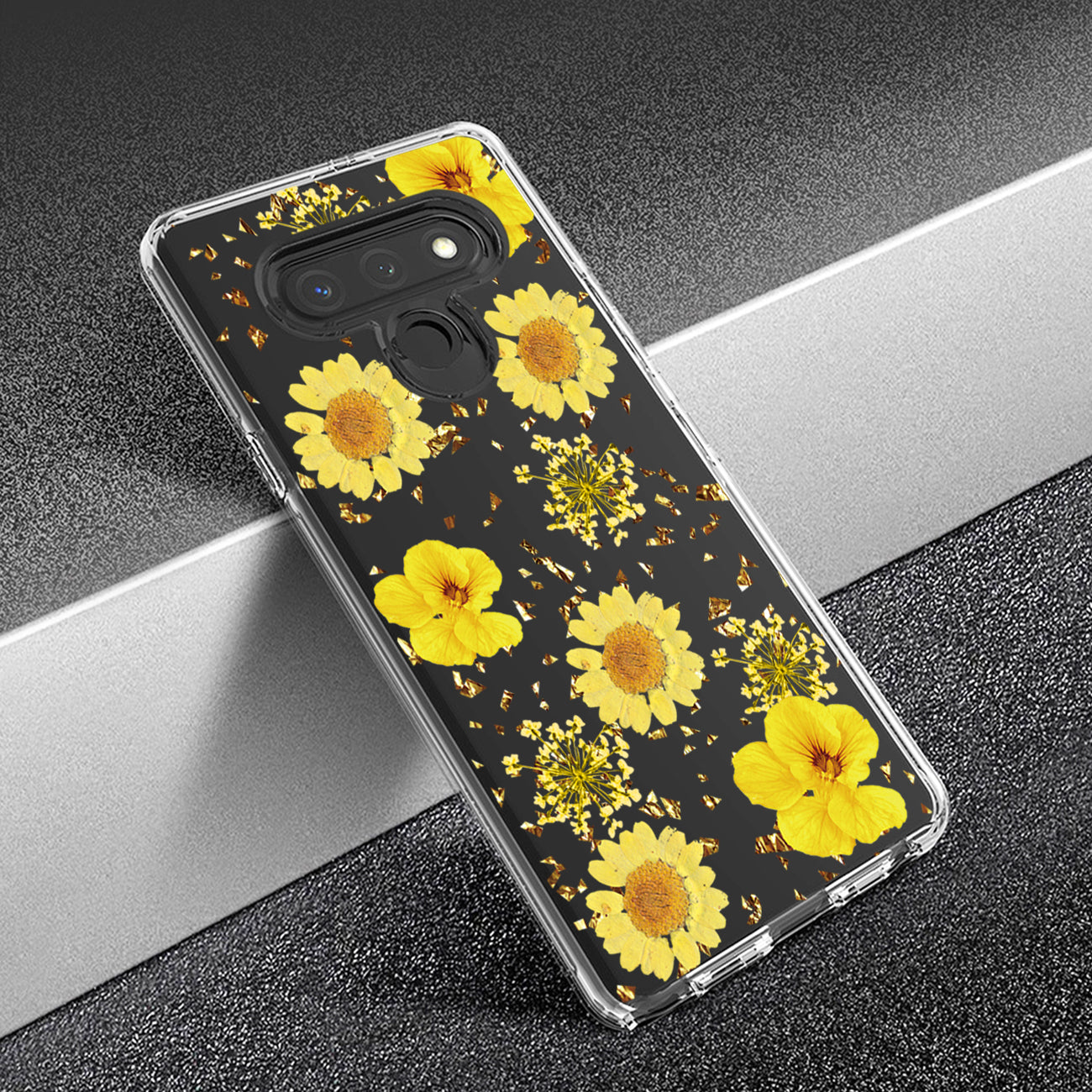 Phone Case Pressed Dried Flower Design LG Stylo 6 Yellow Color