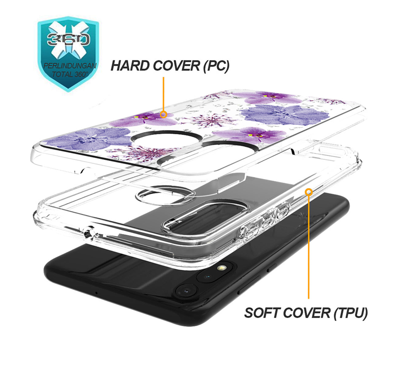 Pressed dried flower Design Phone case for MOTOROLA E7 (2020) In Purple