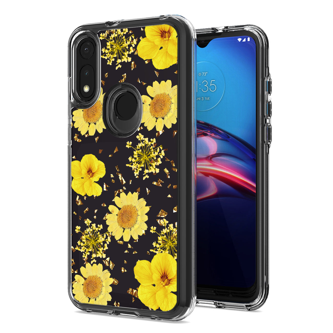 Phone Case Pressed Dried Flower Design  Motorola E7 (2020) Yellow Color