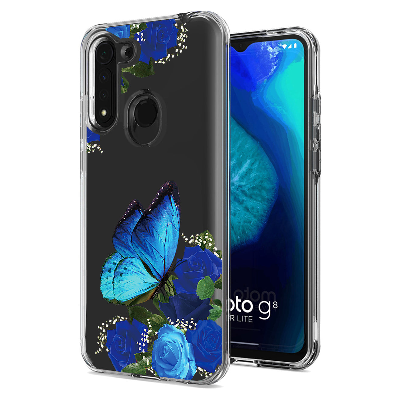 Phone Case Pressed Dried Flower Design Motorola G8 Fast Blue Color