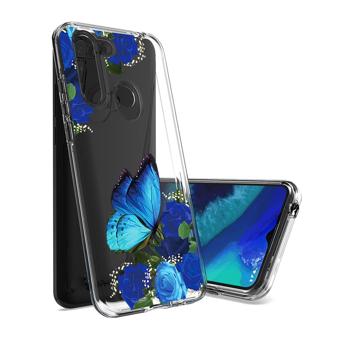 Phone Case Pressed Dried Flower Design Motorola G8 Fast Blue Color