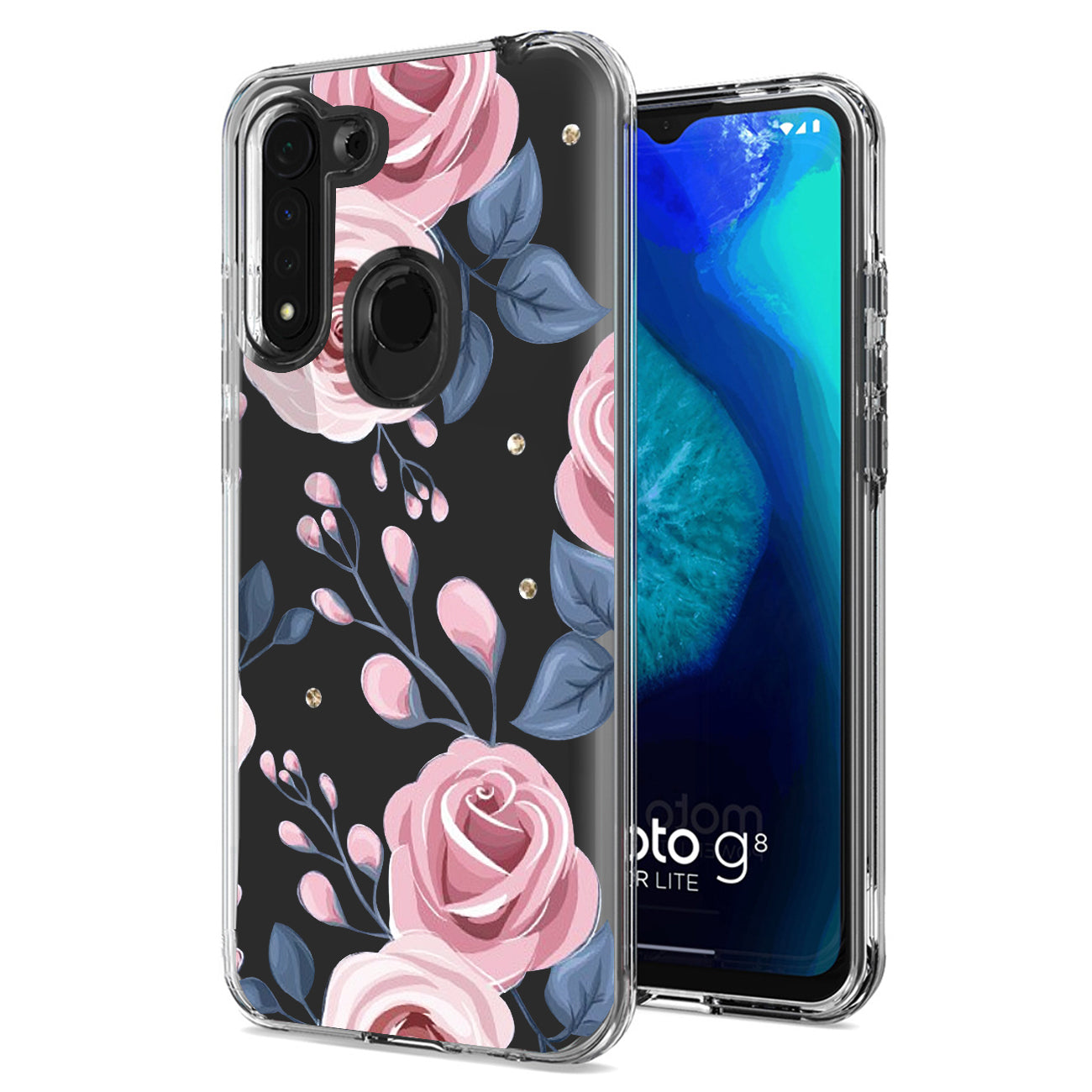 Phone Case Pressed Dried Flower Design Motorola G8 Fast Rose Gold Color
