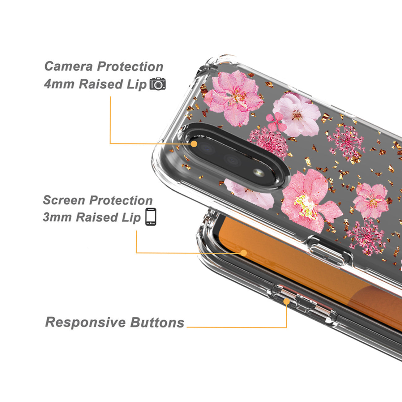 Pressed dried flower Design Phone case for SAMSUNG GALAXY A01 In Pink