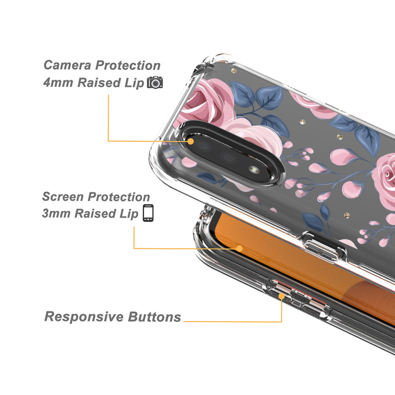 Pressed dried flower Design Phone case for SAMSUNG GALAXY A01 In Rose Gold