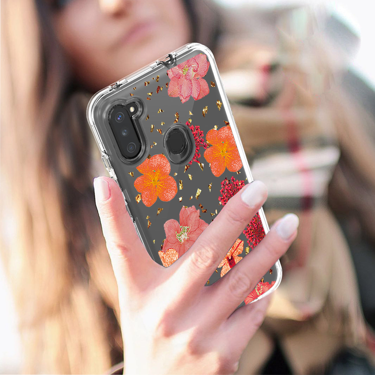 Pressed dried flower Design Phone case for SAMSUNG GALAXY A11 in Red