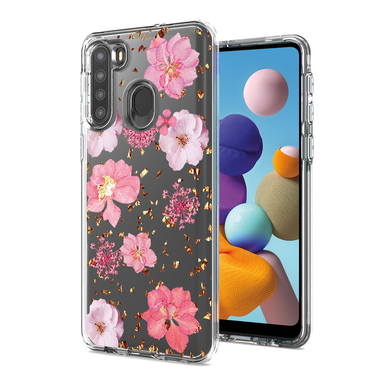 Pressed dried flower Design Phone case for SAMSUNG GALAXY A21 in Pink