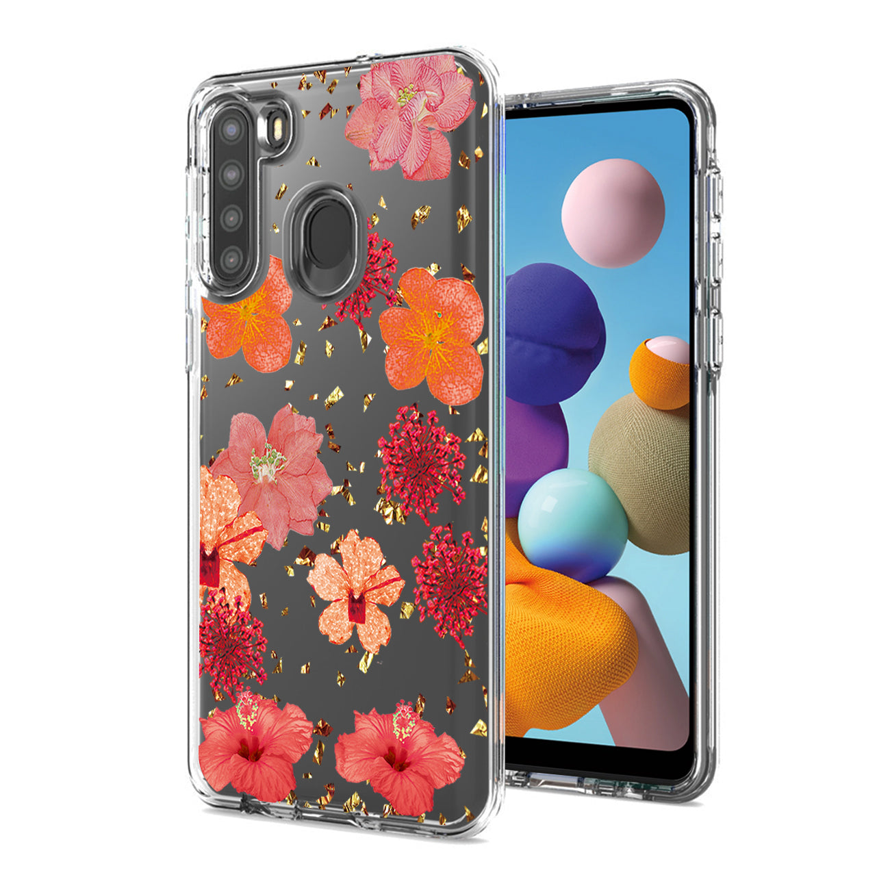 Pressed dried flower Design Phone case for SAMSUNG GALAXY A21 in Red