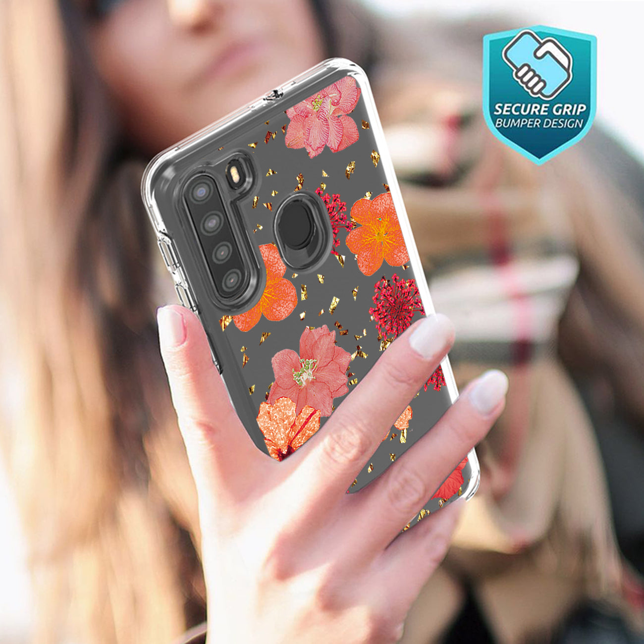 Pressed dried flower Design Phone case for SAMSUNG GALAXY A21 in Red