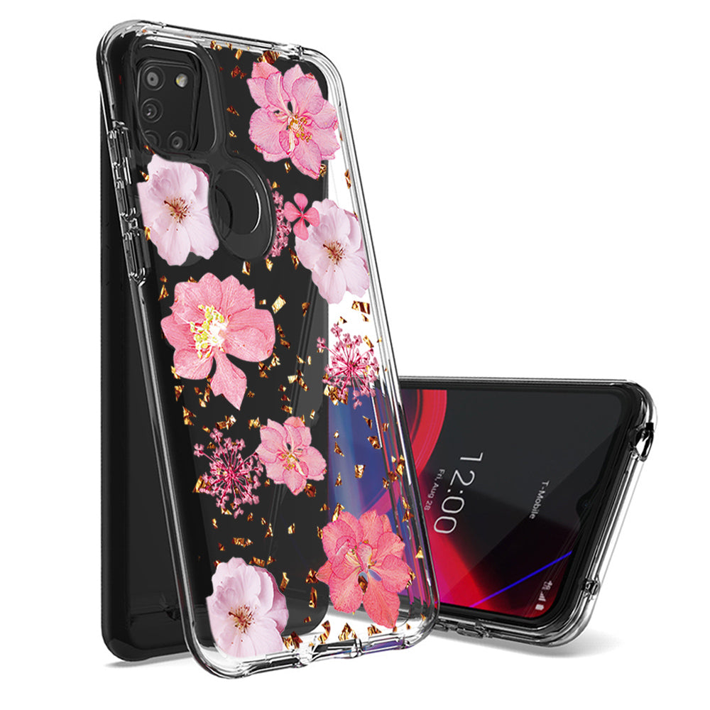 Phone Case Pressed Dried Flower Design Samsung Galaxy A21S Pink Color