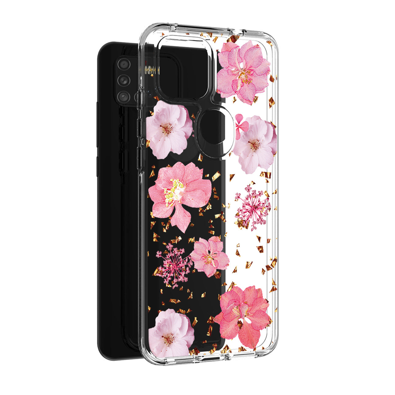 Phone Case Pressed Dried Flower Design Samsung Galaxy A21S Pink Color