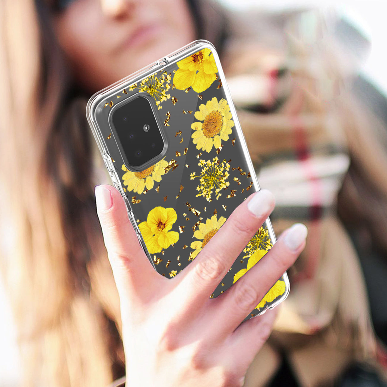 Pressed dried flower Design Phone case for SAMSUNG GALAXY A51 5G In Yellow