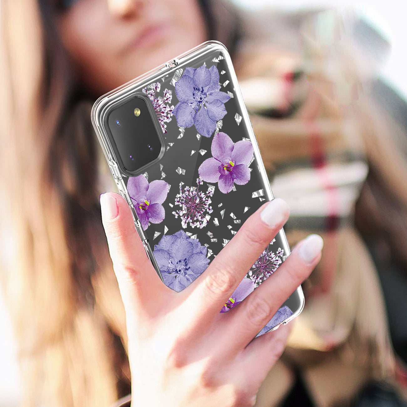 Pressed dried flower Design Phone case for SAMSUNG GALAXY A81/Note 10 Lite/M60S In Purple